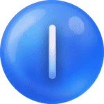 Blue circular power button icon for Skyquest platform, symbolizing technology and control.