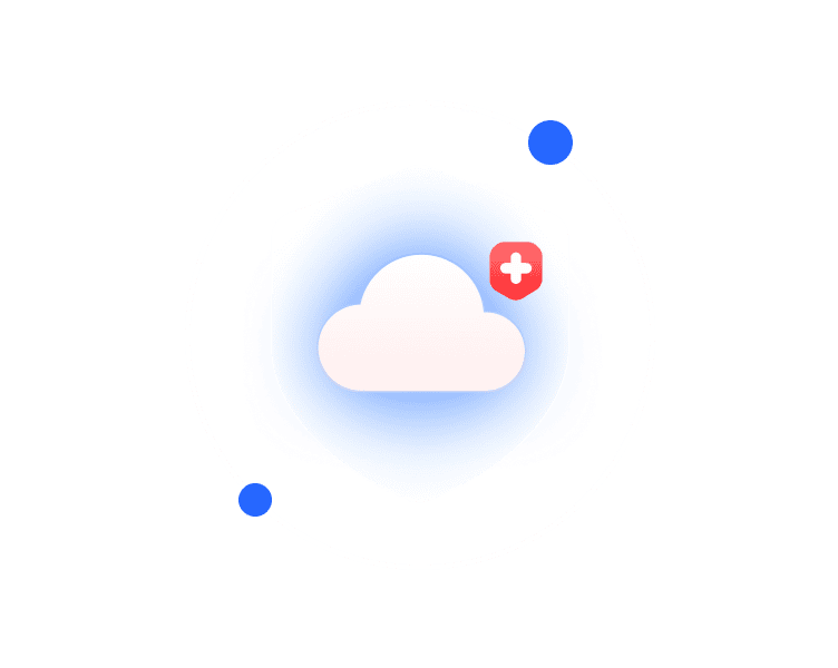 Cloud storage icon with health and data security symbols.