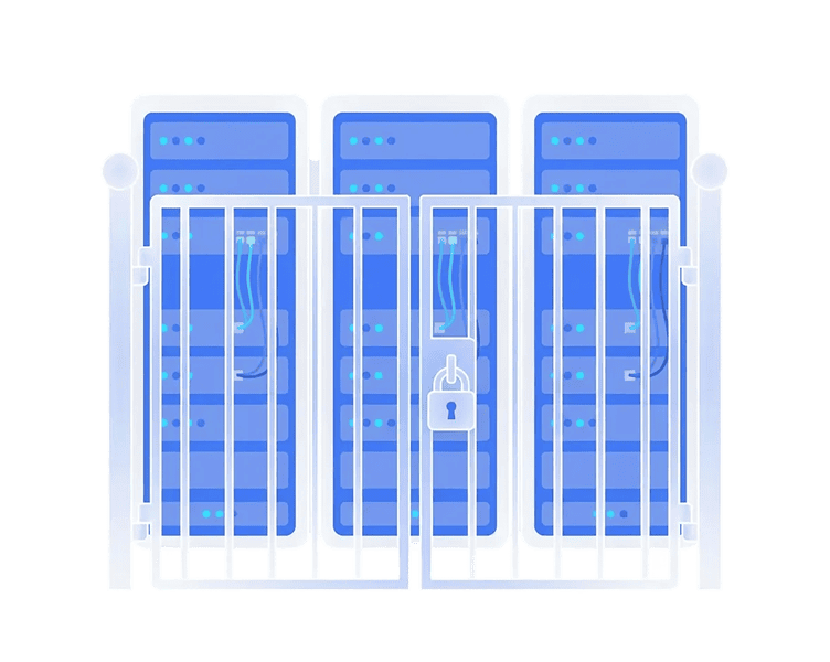 Secure server racks with lock and protective gate for data security.