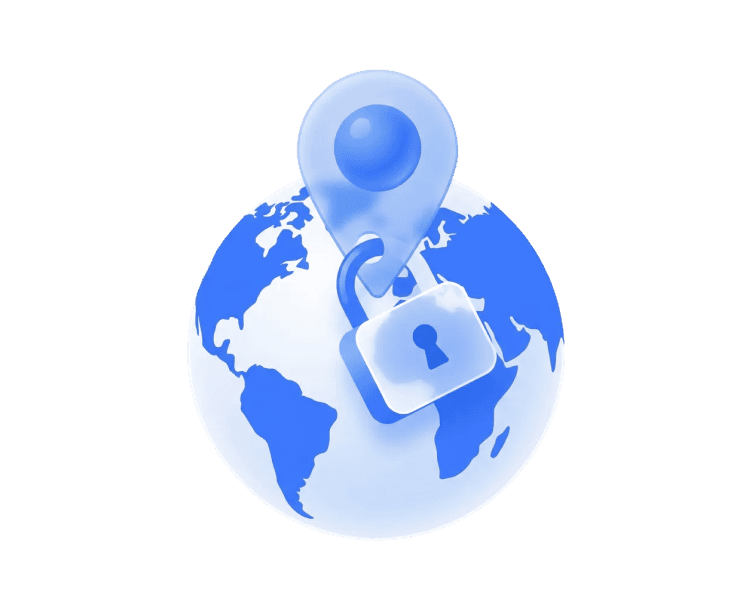 Secure global location marker with lock on earth for cybersecurity and data protection.